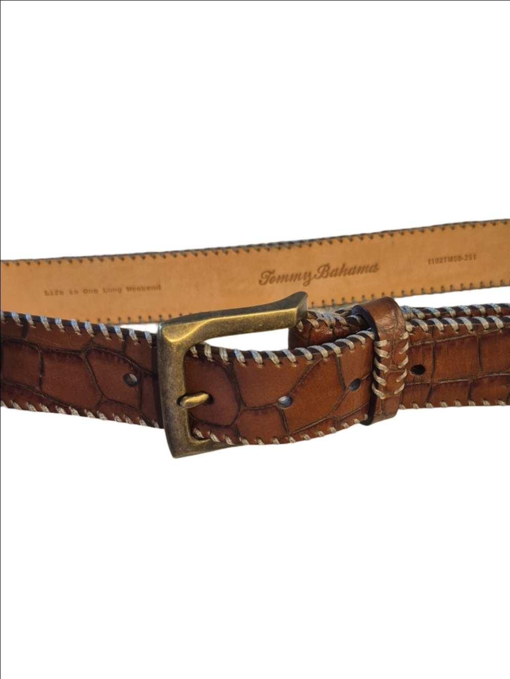 Tommy Bahama Men's Cognac Brown Leather Crocodile Embossed Belt Size 34
